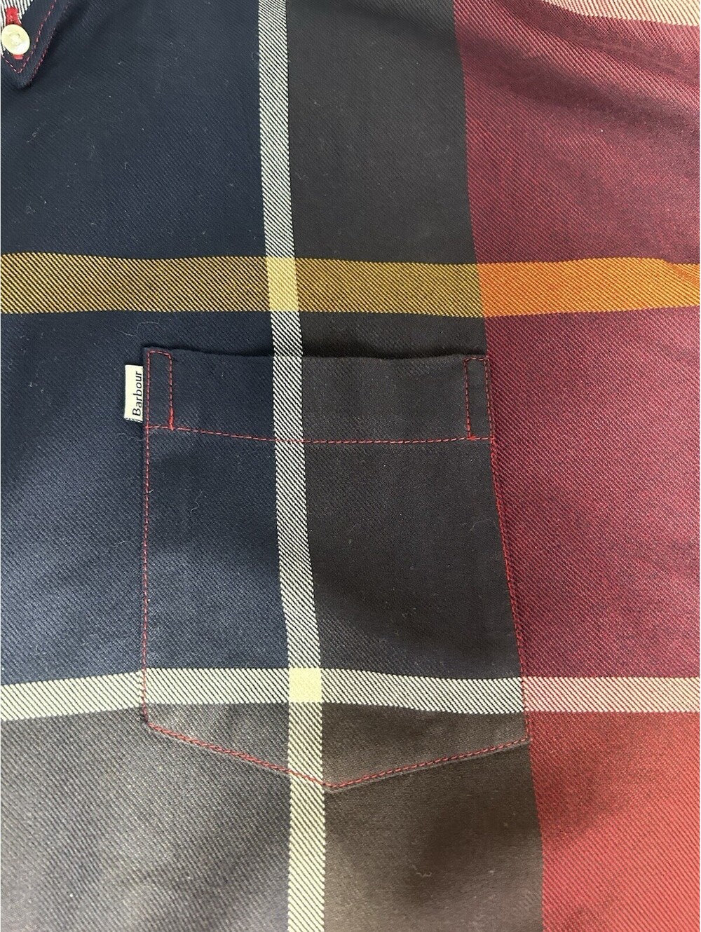 Barbour Shirt Men Dunoon XXL Tailored Fit Button Down Flannel Tartan Plaid Red - Picture 6 of 10